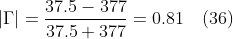 |\Gamma |= \frac{37.5-377}{37.5+377}= 0.81\, \, \, \, \, \left ( 36 \right )